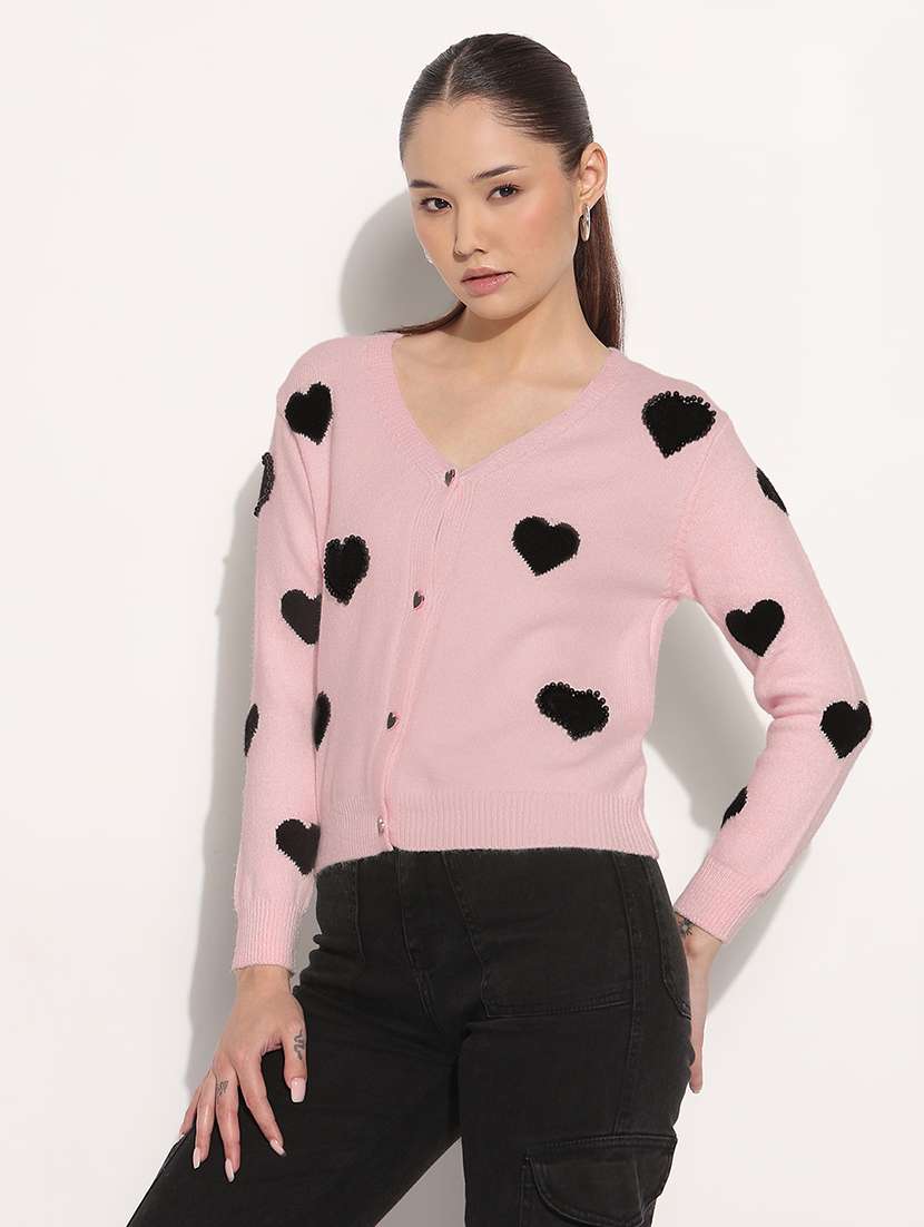 women printed long sleeve crop cardigan - 22038316 - Standard Image - 1