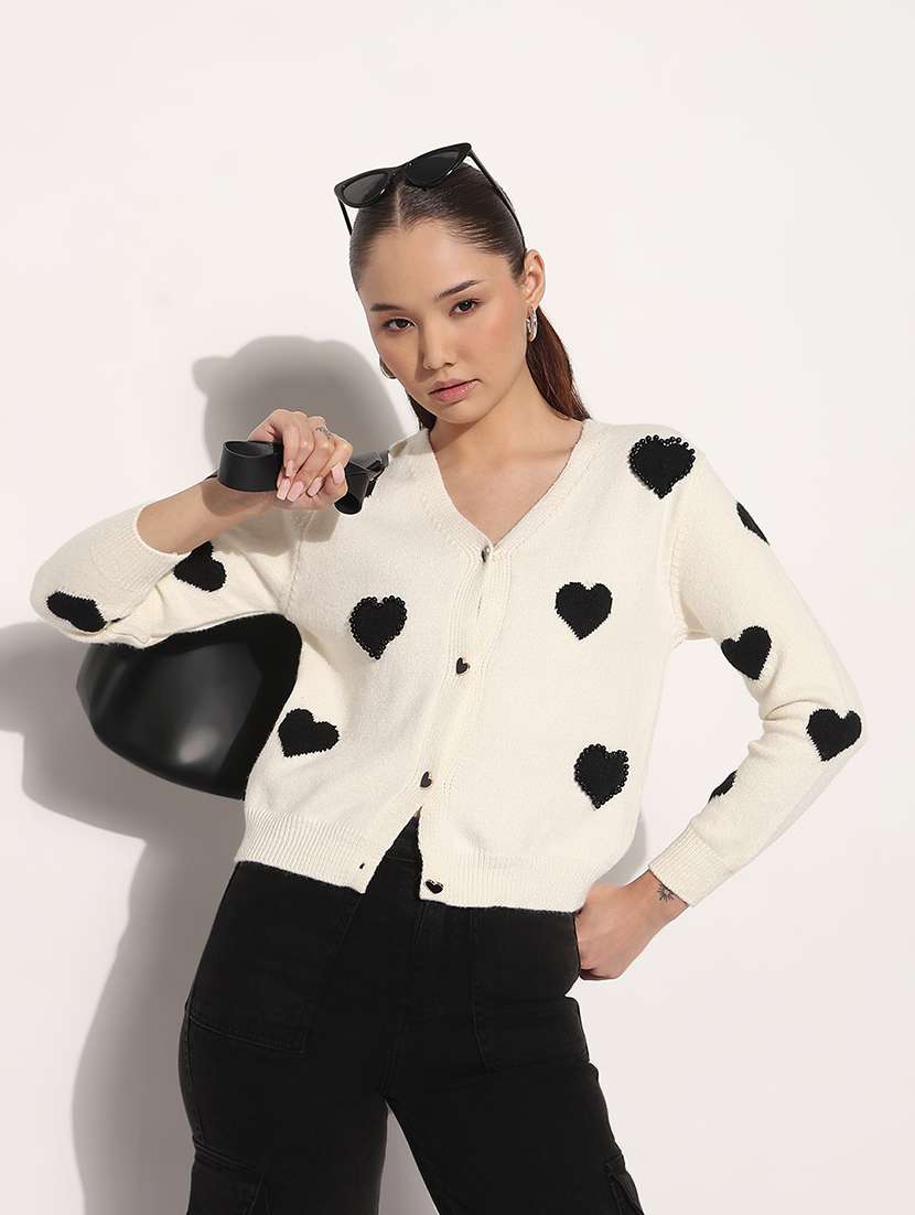 women printed long sleeve crop cardigan