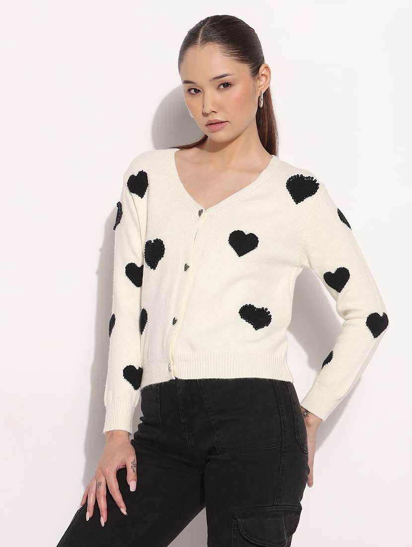 women printed long sleeve crop cardigan - 22038317 - Standard Image - 1