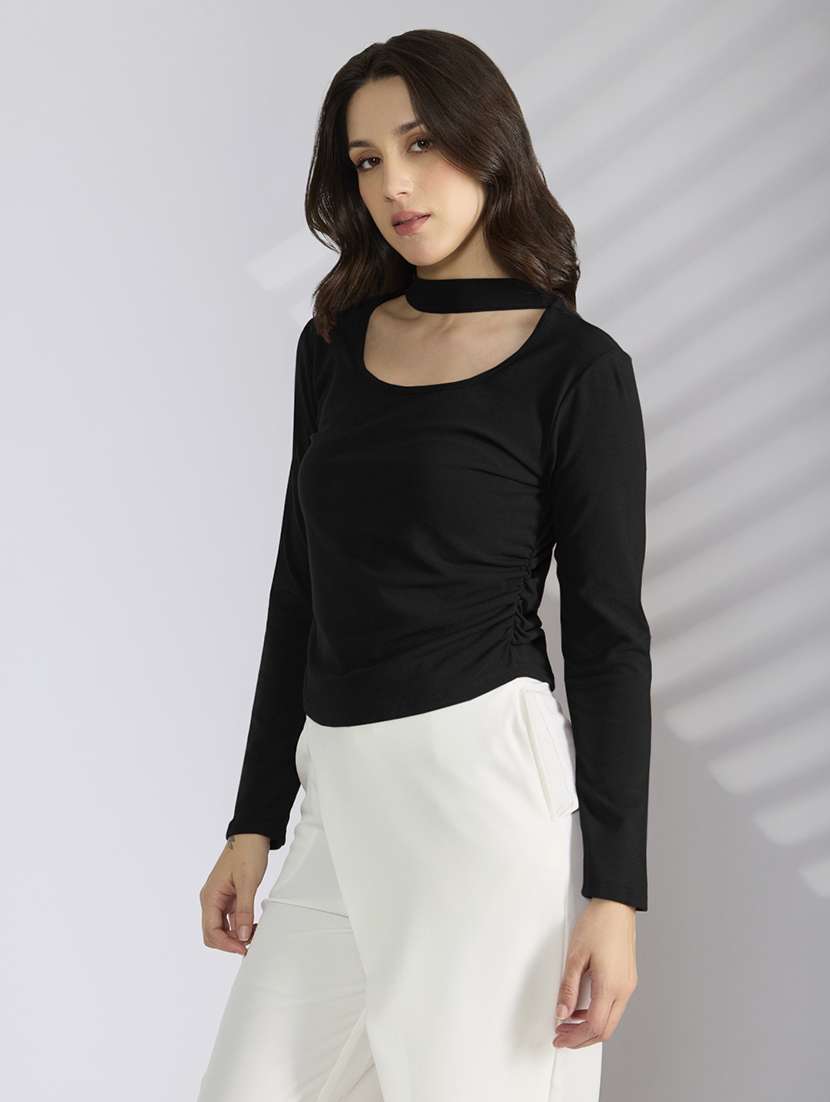 women black solid long sleeve top - 22038322 -  Standard Image - 1