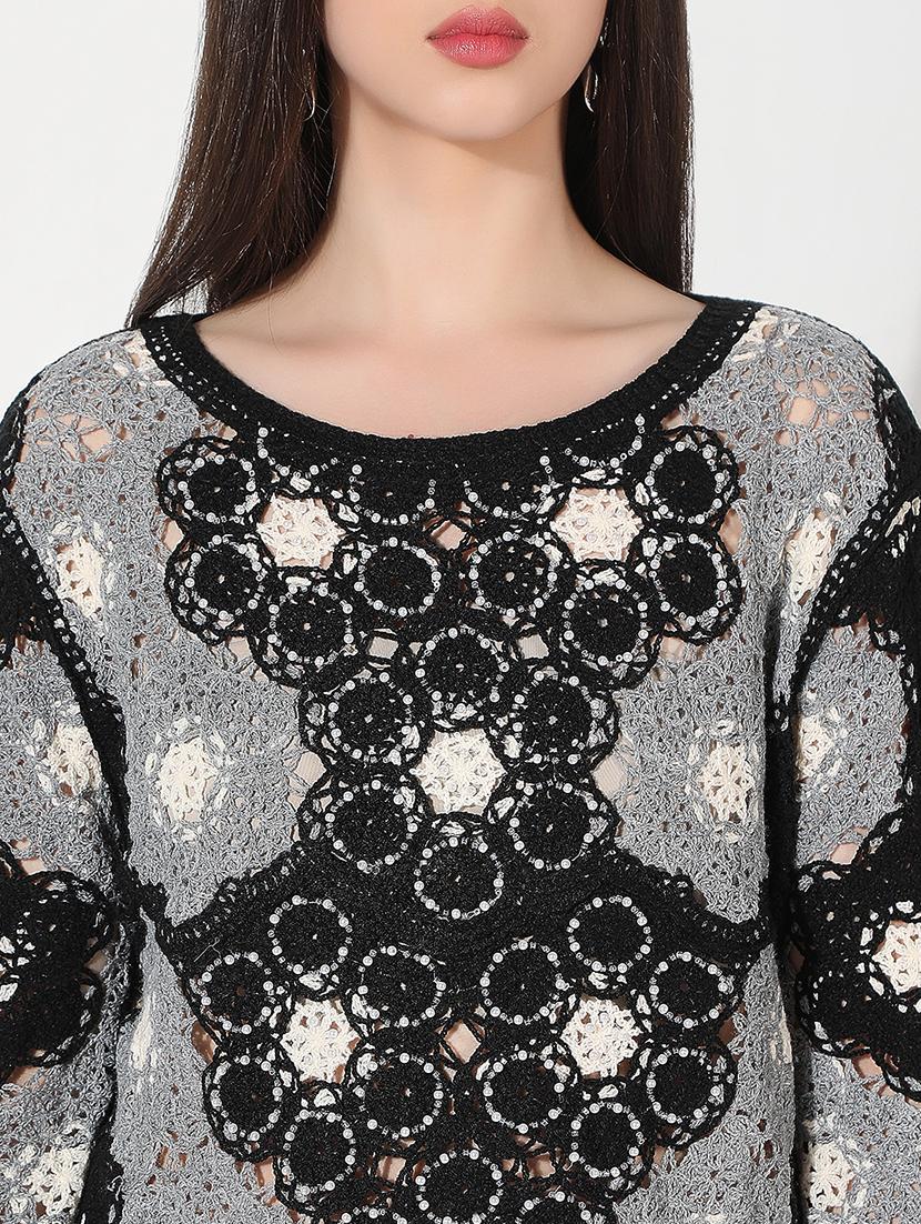 women self designed long sleeve crochet top - 22038323 - Standard Image - 4