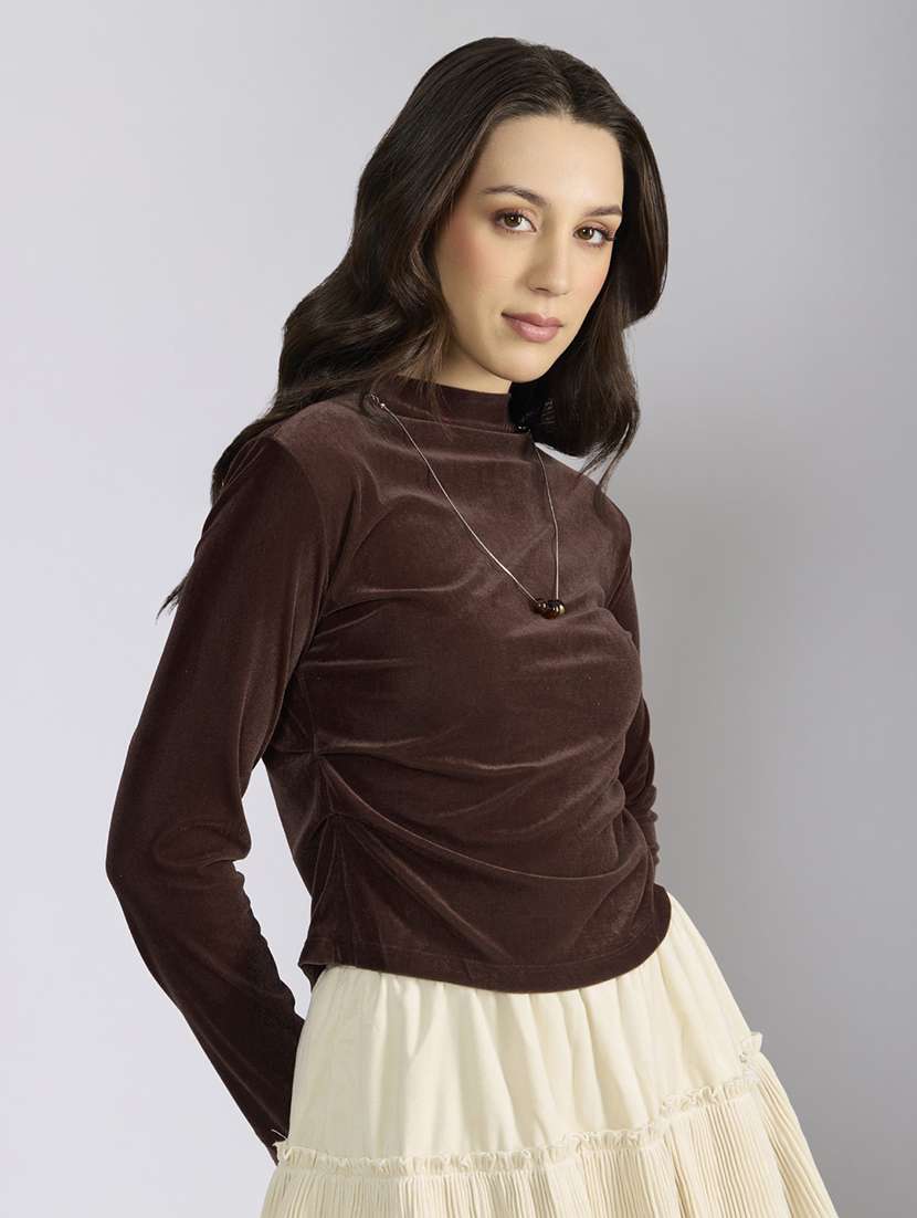 women brown solid long sleeve top - 22038324 -  Standard Image - 1