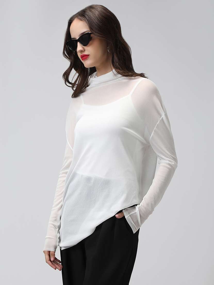 women white solid long sleeve relaxed fit top - 22038326 -  Standard Image - 1