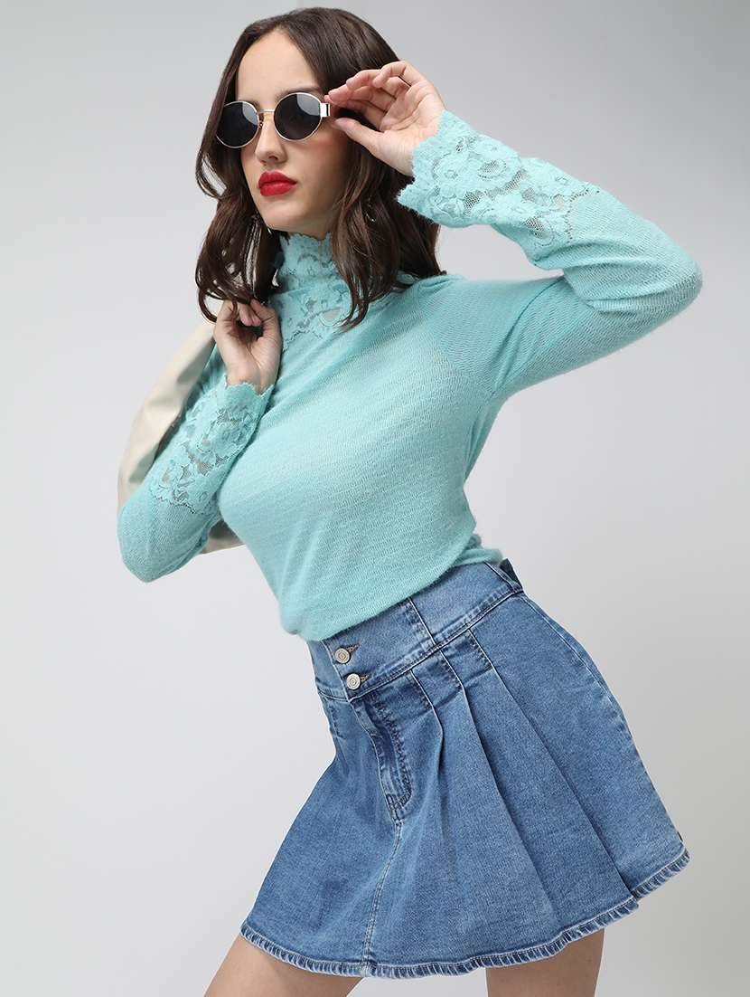 women solid mock neck long sleeve pullover - 22038331 -  Standard Image - 1