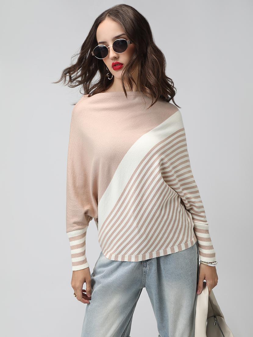women striped boat neck long sleeve pullover - 22038341 - Zoom Image - 0