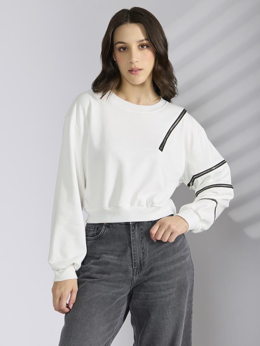 women white solid long sleeve pullover - 22038346 - Standard Image - 1