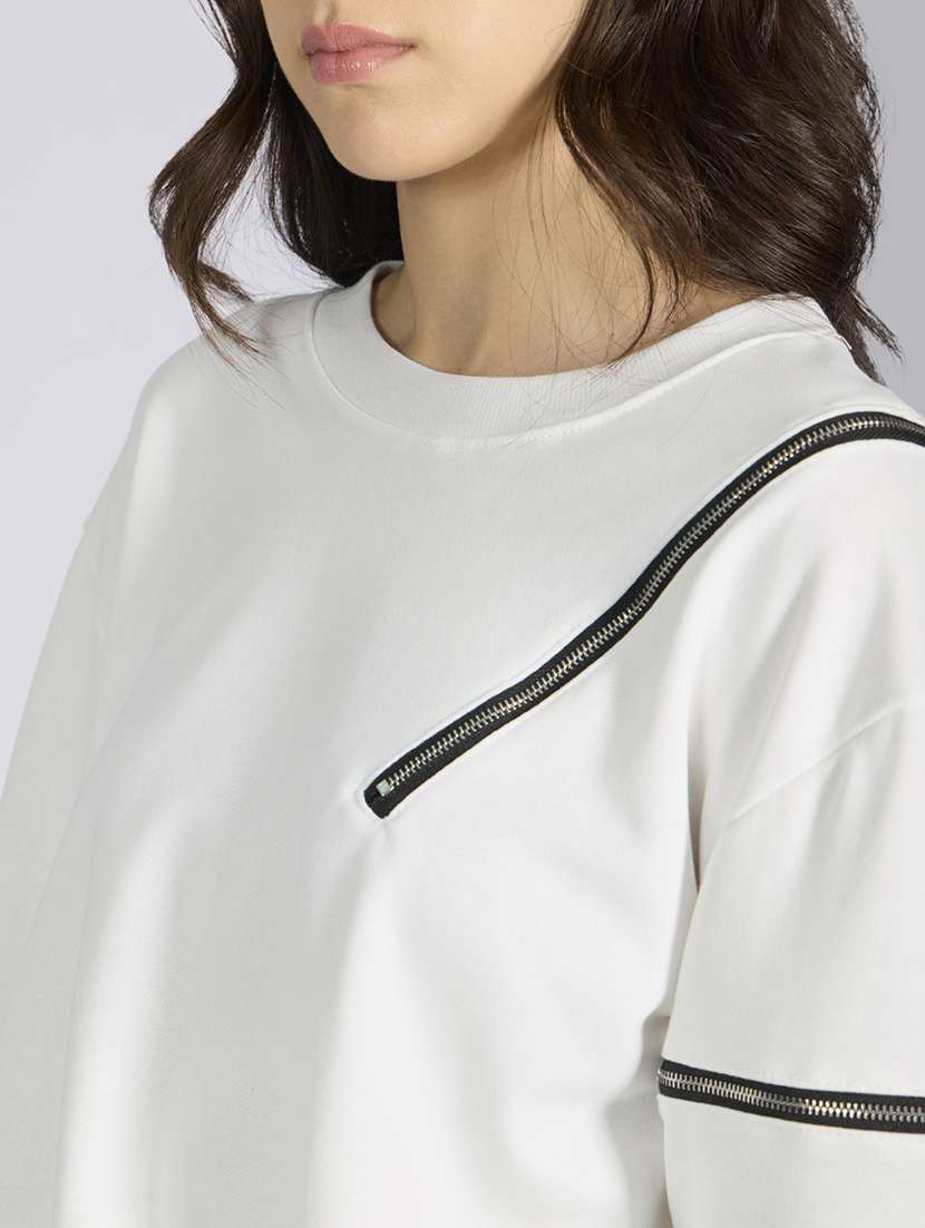 Women White Solid Long Sleeve Pullover