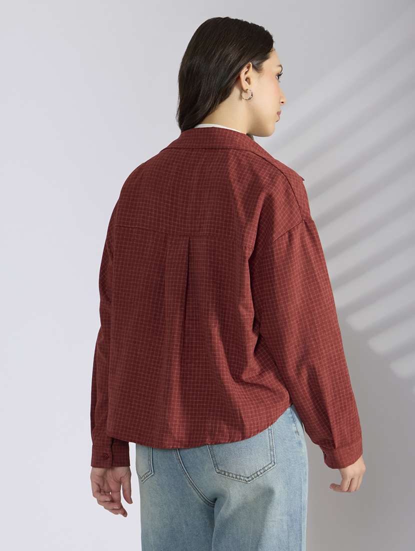 women checkered collared shirt top with slip - 22038347 -  Standard Image - 4