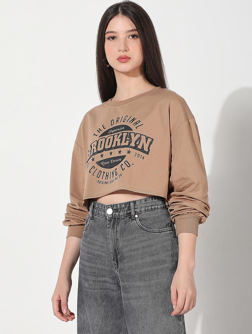 women printed long sleeve cropped pullover - 22038348 -  Standard Image - 1