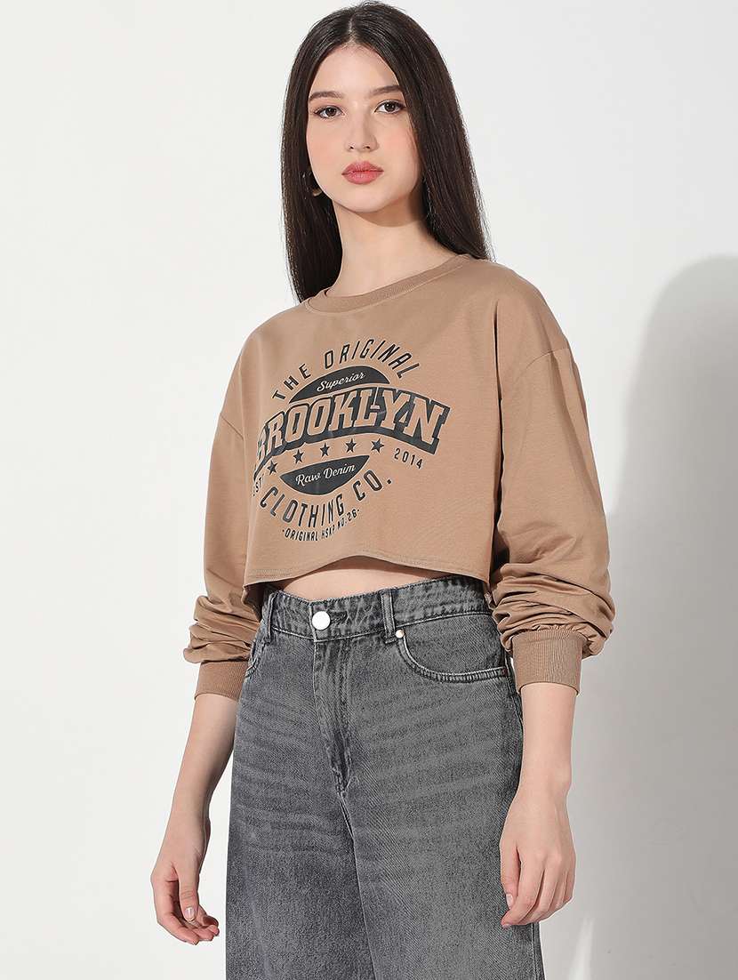 Women Printed Long Sleeve Cropped Pullover