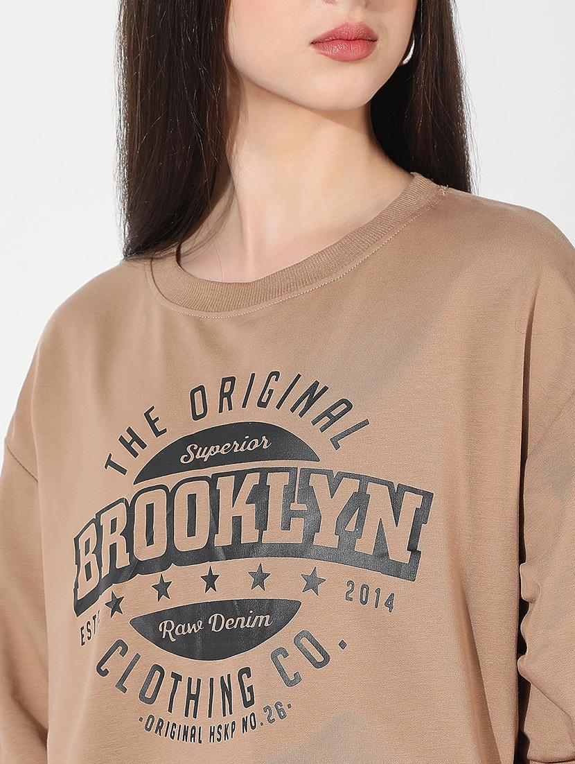 women printed long sleeve cropped pullover - 22038348 - Standard Image - 4