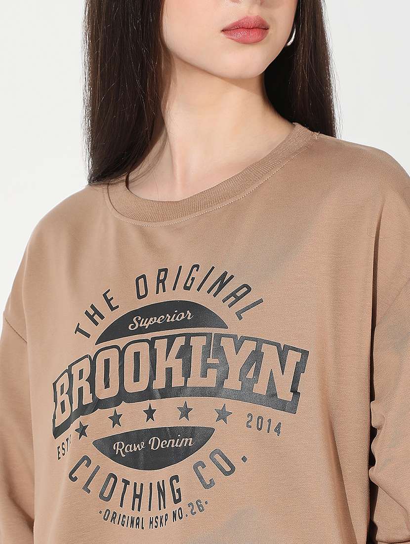 Women Printed Long Sleeve Cropped Pullover