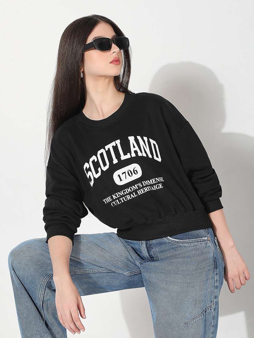 women printed long sleeve cropped pullover