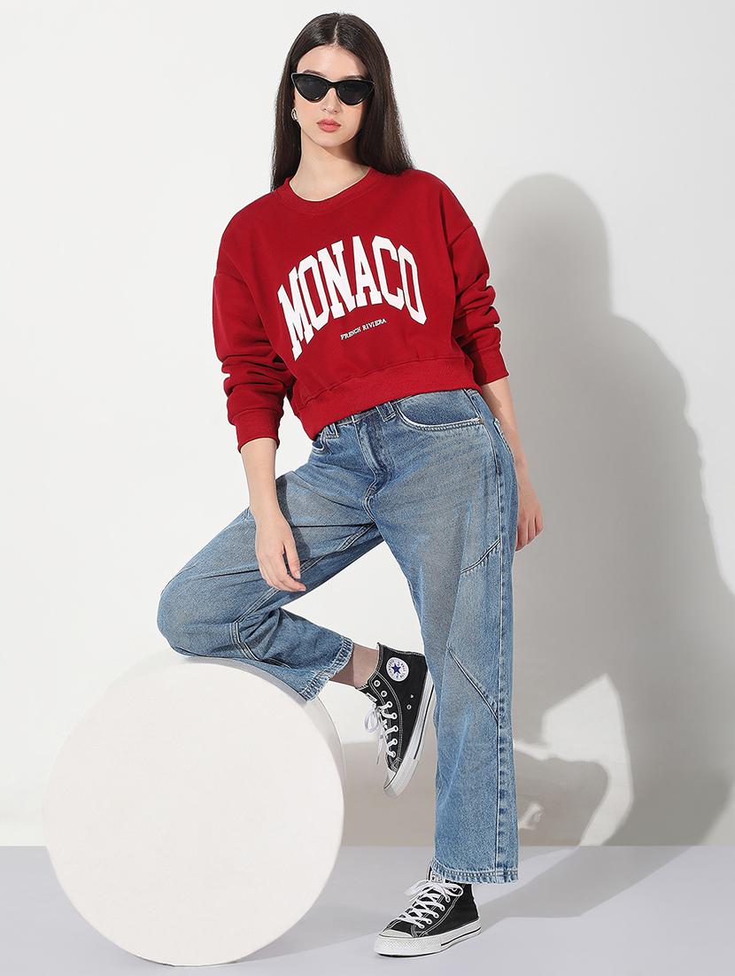 women printed long sleeve cropped pullover - 22038350 - Standard Image - 4