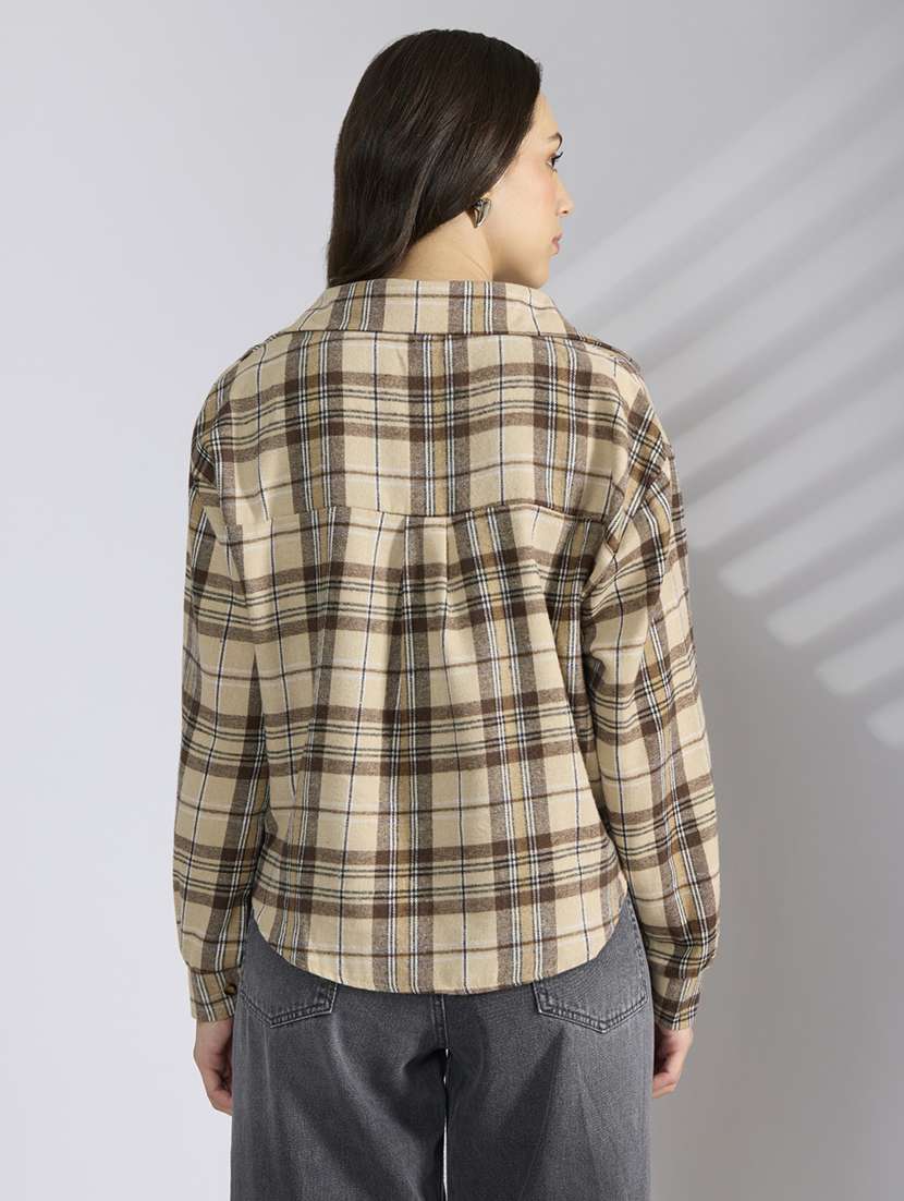 women checkered collared shirt top with slip - 22038351 - Standard Image - 4