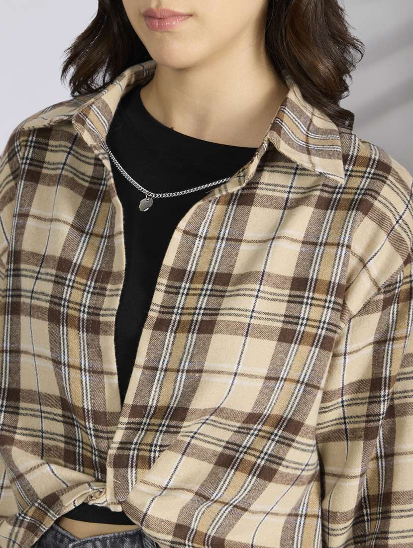 women checkered collared shirt top with slip - 22038351 - Standard Image - 6