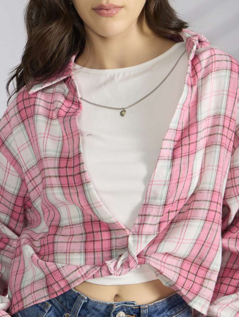 women checkered collared shirt top with slip - 22038356 -  Standard Image - 6