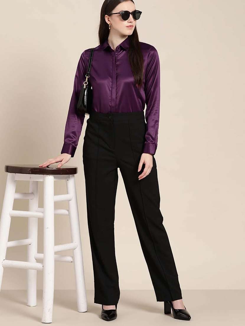 women solid collared long sleeve shirt - 22038360 -  Standard Image - 4