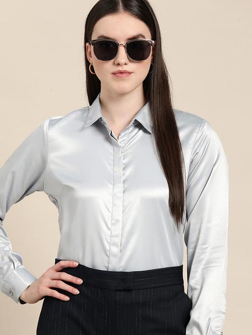 women solid collared long sleeve shirt - 22038362 - Standard Image - 0