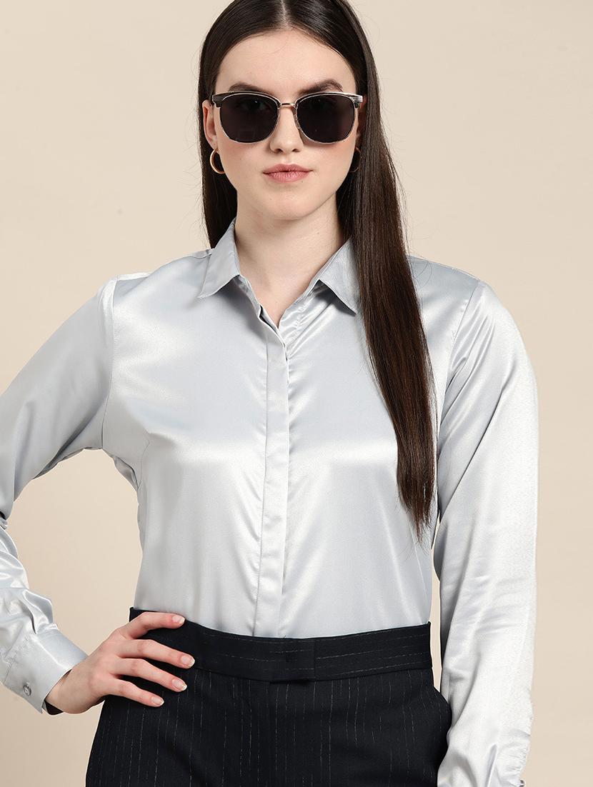 women solid collared long sleeve shirt - 22038362 - Zoom Image - 0
