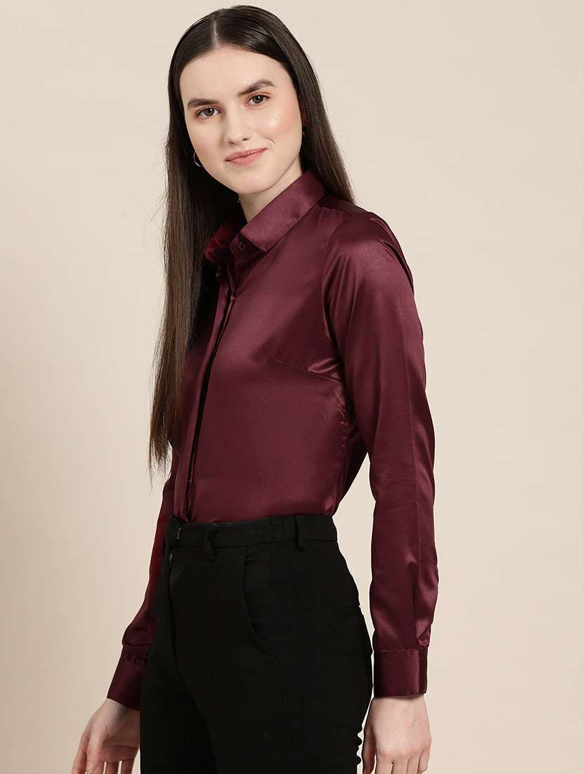 women solid collared long sleeve shirt - 22038364 -  Standard Image - 1