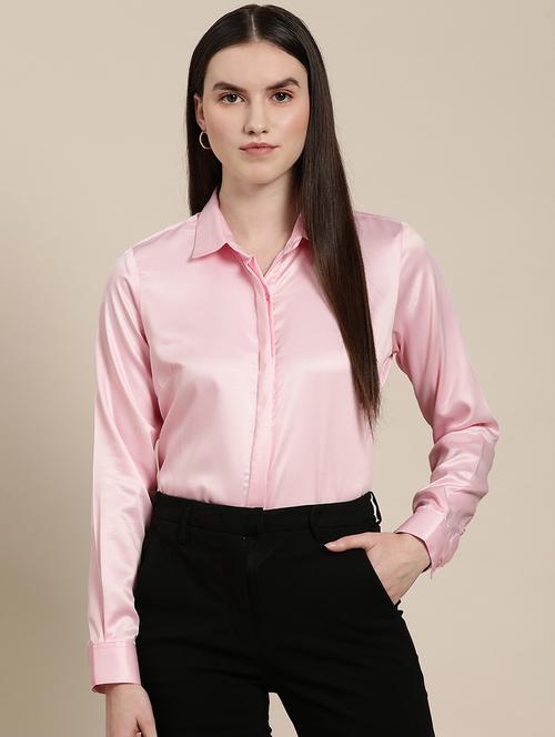 women solid collared long sleeve shirt - 22038365 -  Standard Image - 0