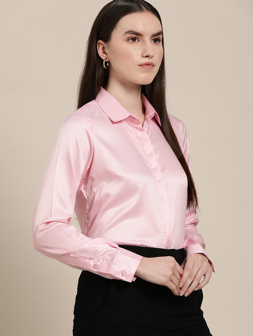 women solid collared long sleeve shirt - 22038365 -  Standard Image - 1