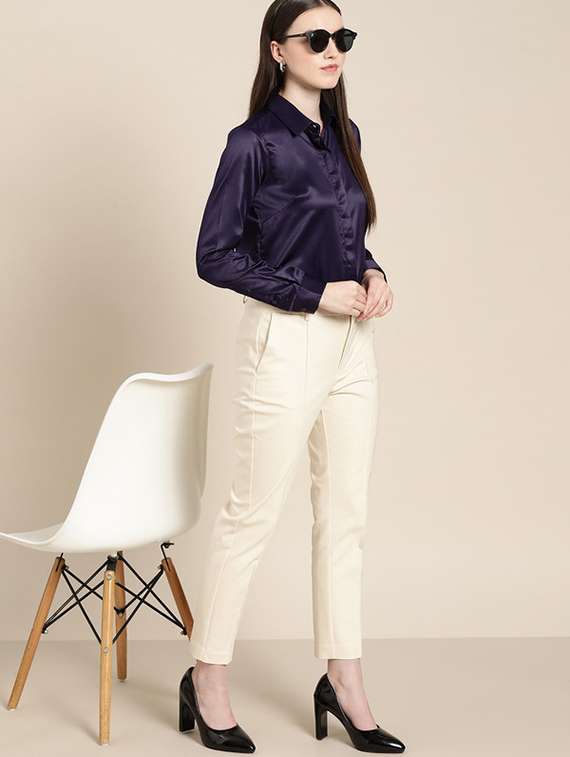 women solid collared long sleeve shirt - 22038366 -  Standard Image - 4