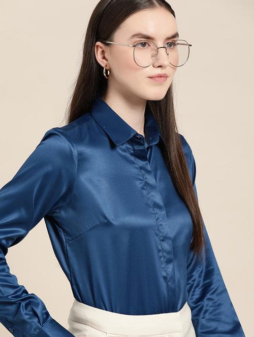 women solid collared long sleeve shirt - 22038367 - Standard Image - 0
