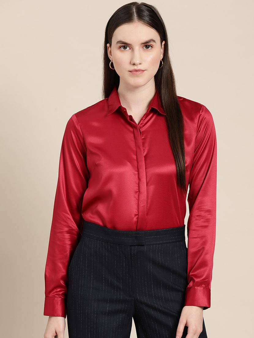 women solid collared long sleeve shirt - 22038368 -  Standard Image - 1