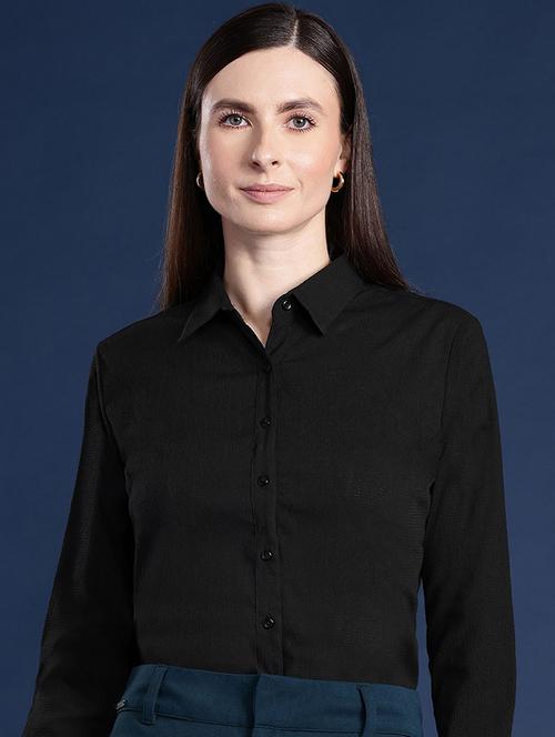 women solid collared long sleeve shirt - 22038370 -  Standard Image - 0