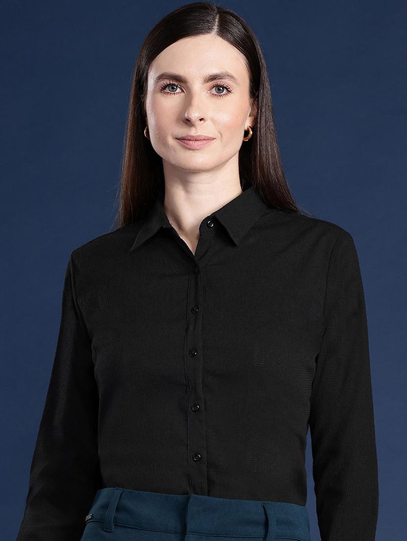 women solid collared long sleeve shirt - 22038370 -  Zoom Image - 0