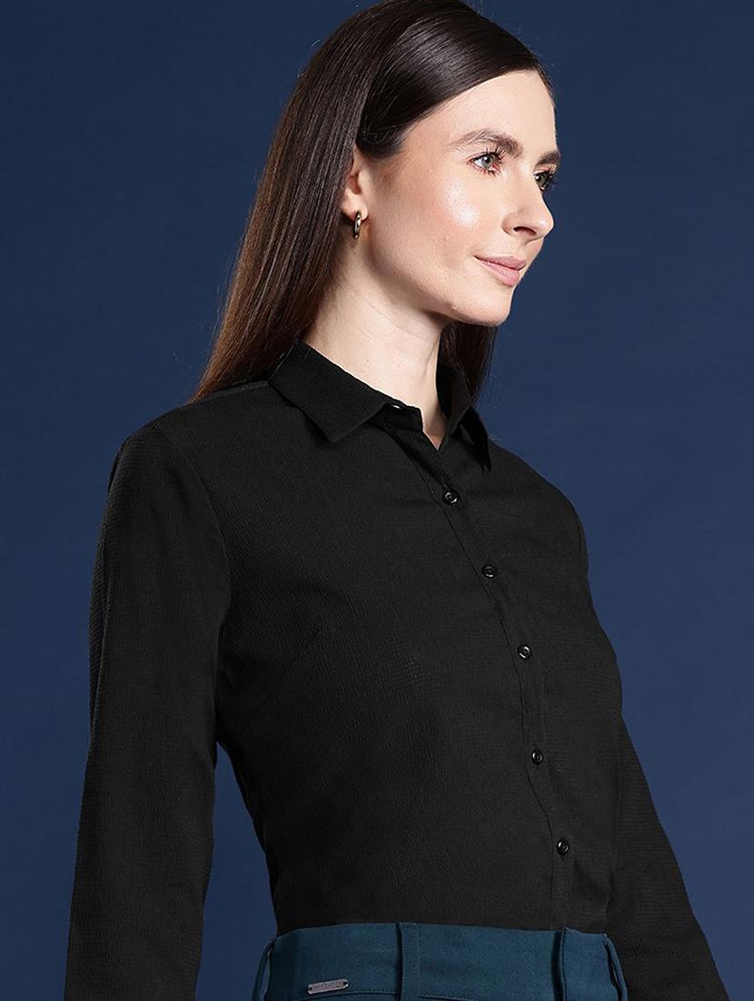 women solid collared long sleeve shirt - 22038370 -  Standard Image - 1