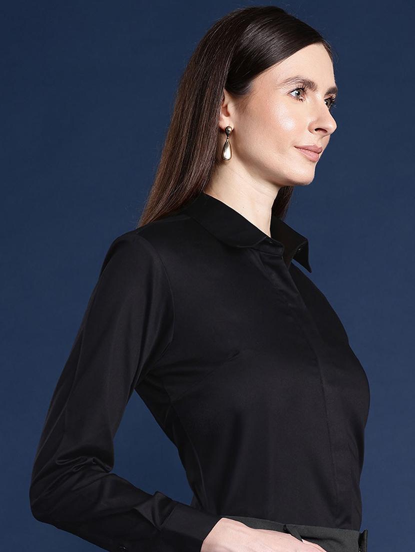 women solid collared long sleeve regular fit shirt - 22038372 -  Standard Image - 1