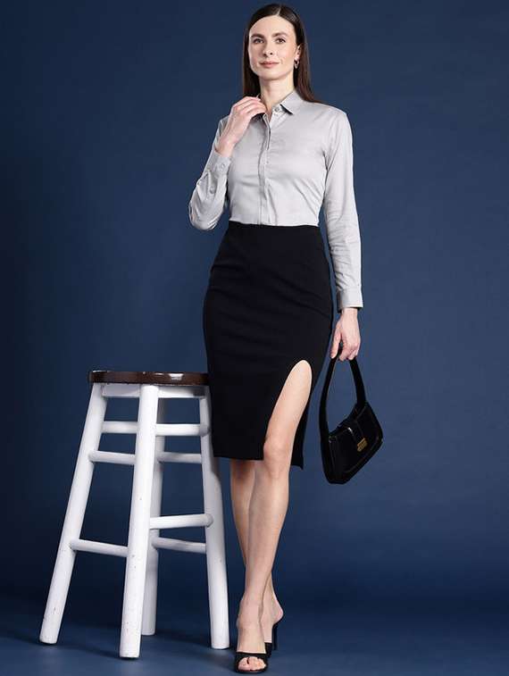 women solid collared long sleeve shirt - 22038374 - Standard Image - 4