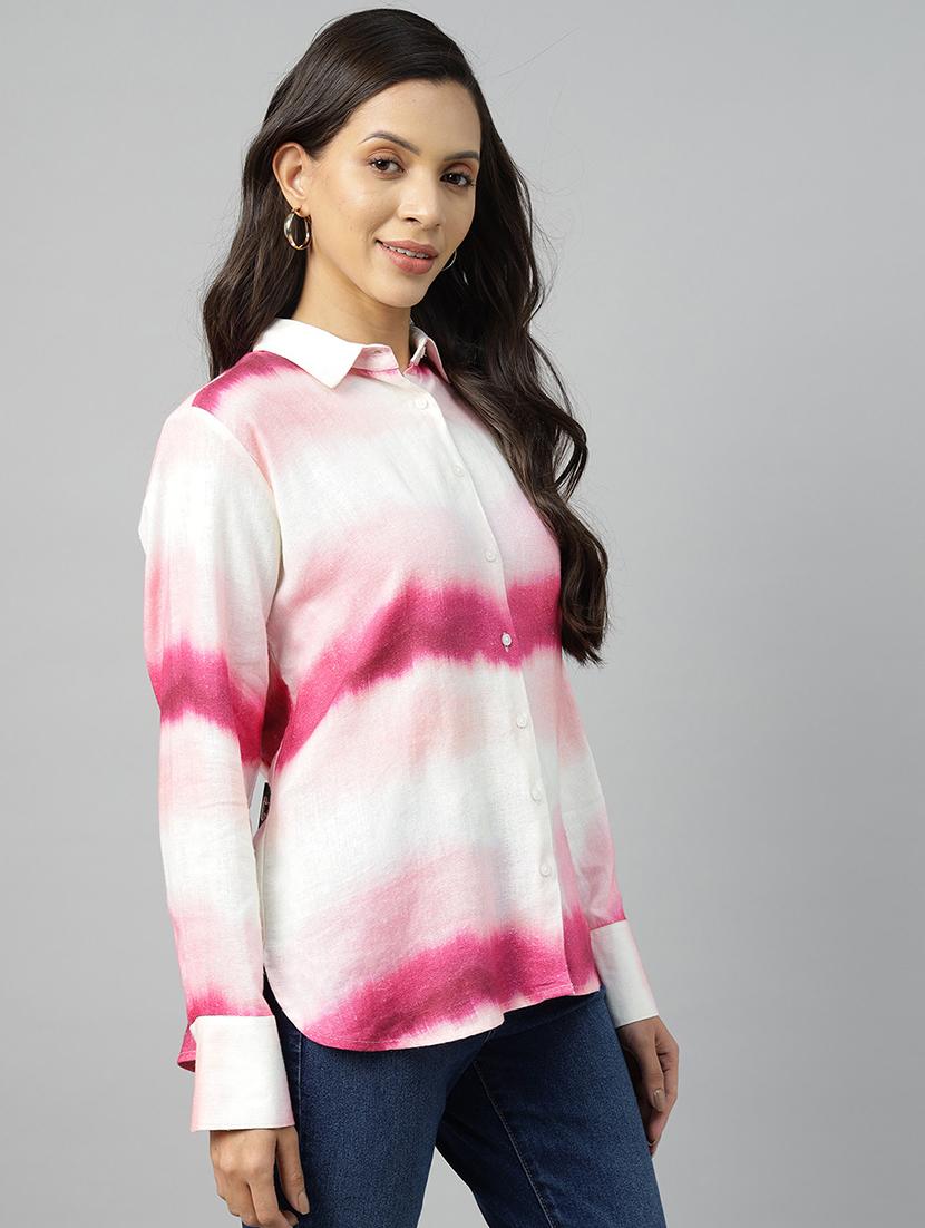 women printed collared long sleeve shirt - 22038378 - Standard Image - 1
