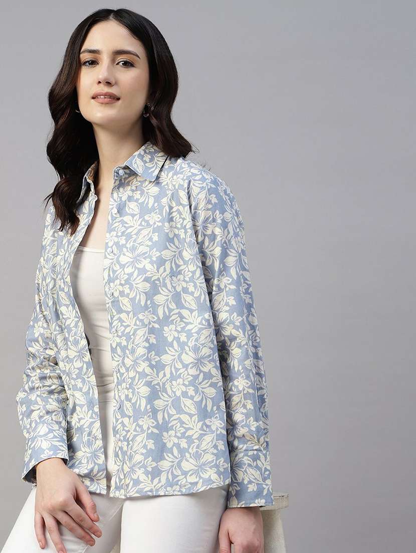 women printed collared long sleeves shirt - 22038379 - Standard Image - 1