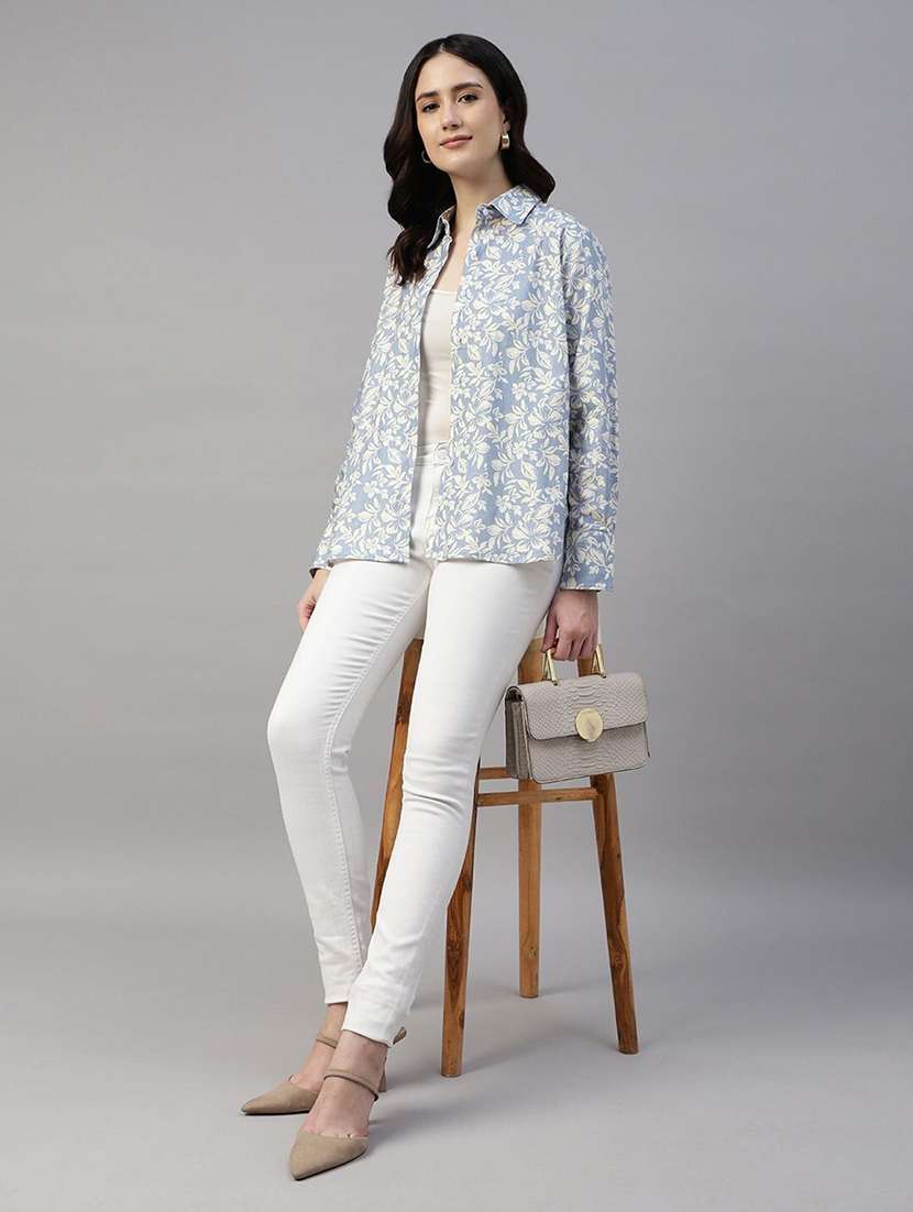 women printed collared long sleeves shirt - 22038379 - Standard Image - 4