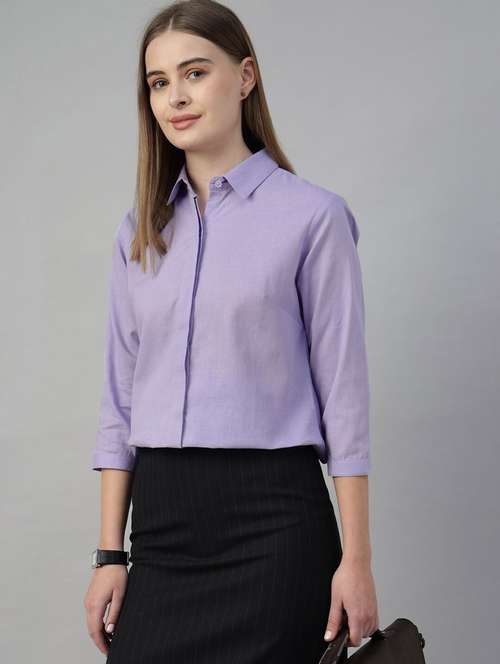 women solid collared regular fit shirt - 22038380 - Standard Image - 0