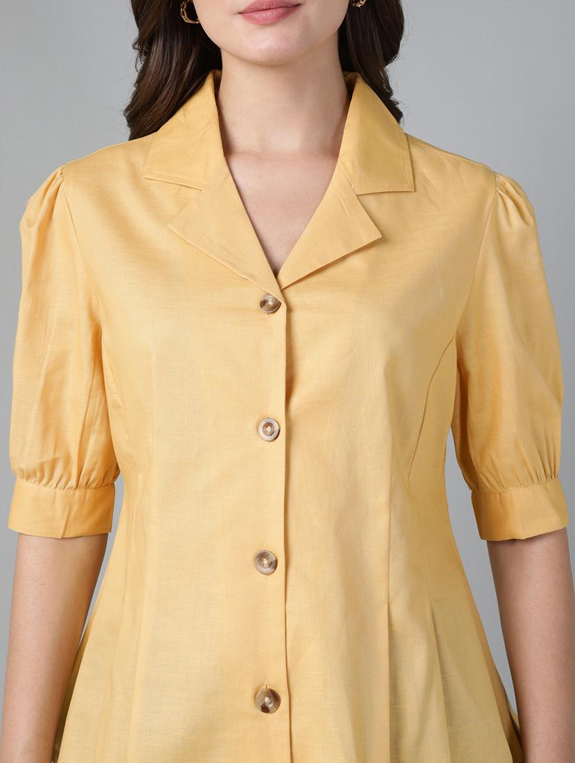 women solid lapel collar short sleeve shirt - 22038381 - Standard Image - 4