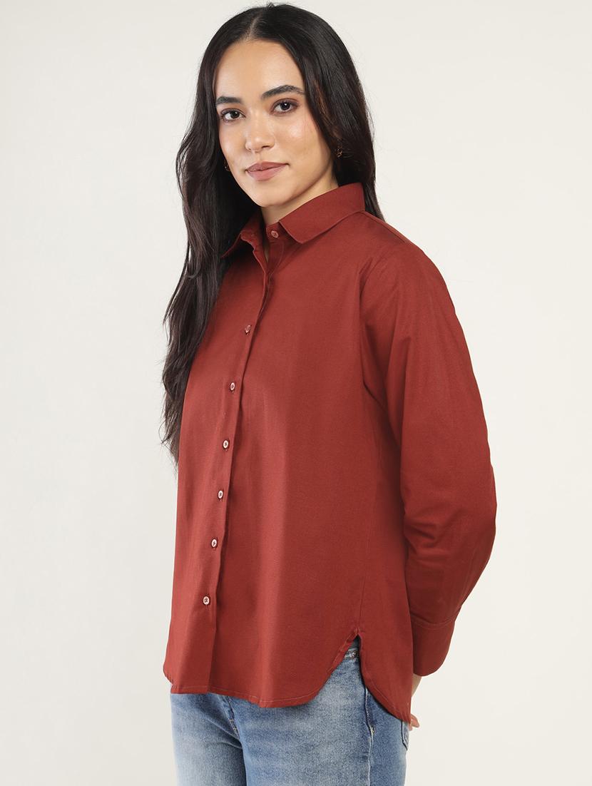 women solid collared long sleeve regular fit shirt - 22038384 - Standard Image - 1