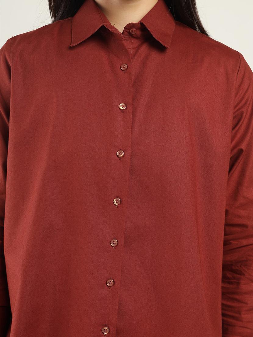 women solid collared long sleeve regular fit shirt - 22038384 - Standard Image - 4