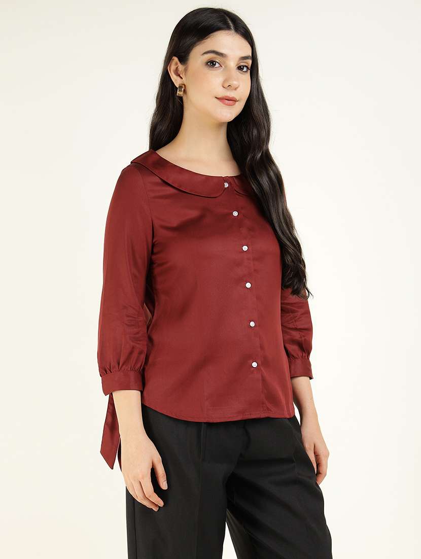 women solid peter pan collar regular fit shirt - 22038387 -  Standard Image - 1
