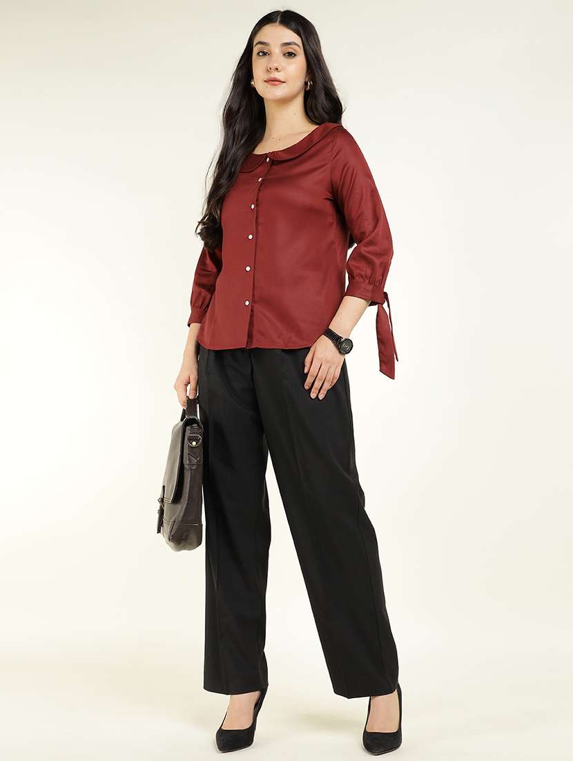 women solid peter pan collar regular fit shirt - 22038387 -  Standard Image - 4