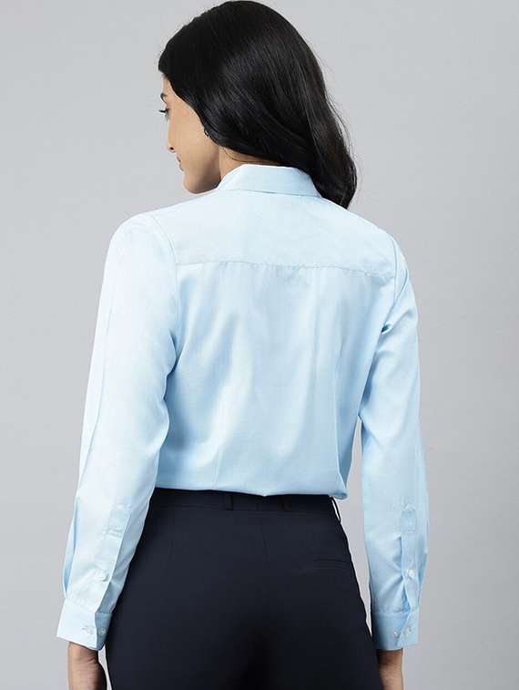 women solid collared long sleeve shirt - 22038388 -  Standard Image - 1