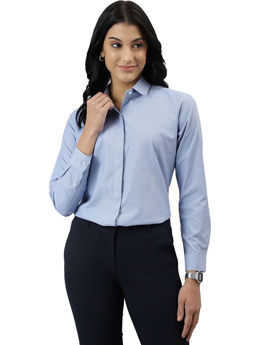 women solid collared long sleeve shirt - 22038389 -  Standard Image - 1