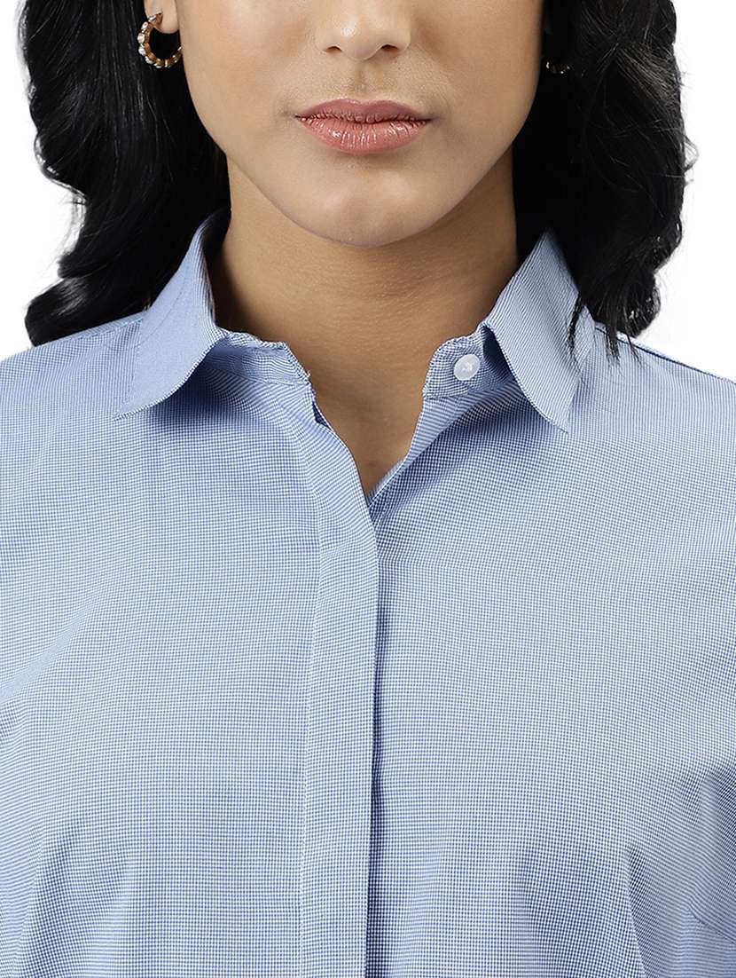 women solid collared long sleeve shirt - 22038389 -  Standard Image - 4