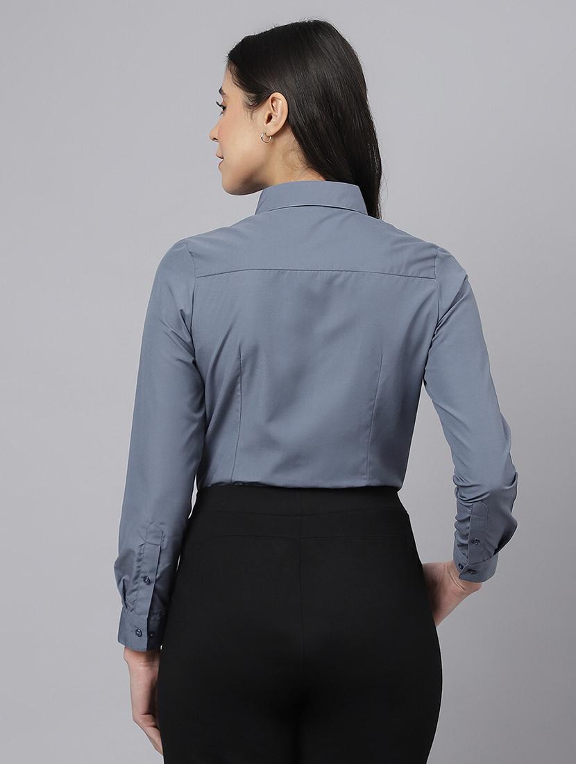 women solid collared long sleeve shirt - 22038394 - Standard Image - 1