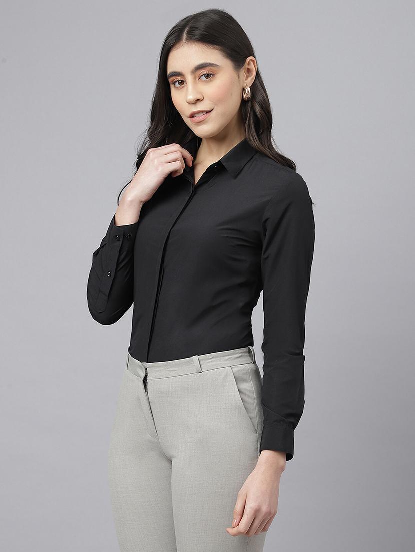 women solid collared long sleeve regular fit shirt - 22038395 - Zoom Image - 0