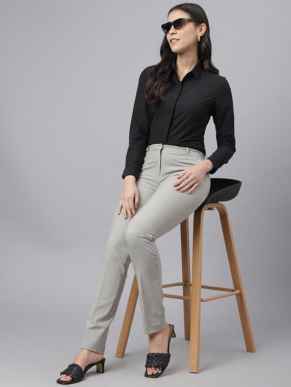 women solid collared long sleeve regular fit shirt - 22038395 - Standard Image - 1